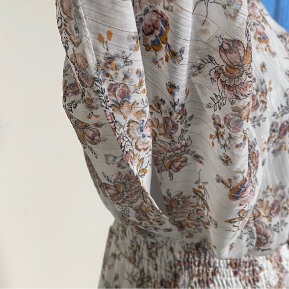 Floral V-Neck Maxi Dress - Cream and Brown - Picture 6 of 16